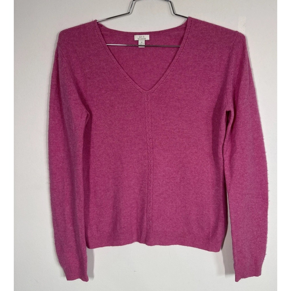 APT 9 100% Cashmere Hot Pink V-Neck  Sweater Women's M Classic Luxury Old Money